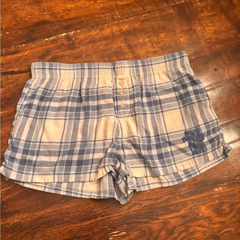 AMERICAN EAGLE Plaid Blue and Cream Women's Shorts